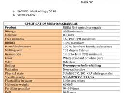 Urea 46 mark A (for AdBlue), mark B (agricultural)